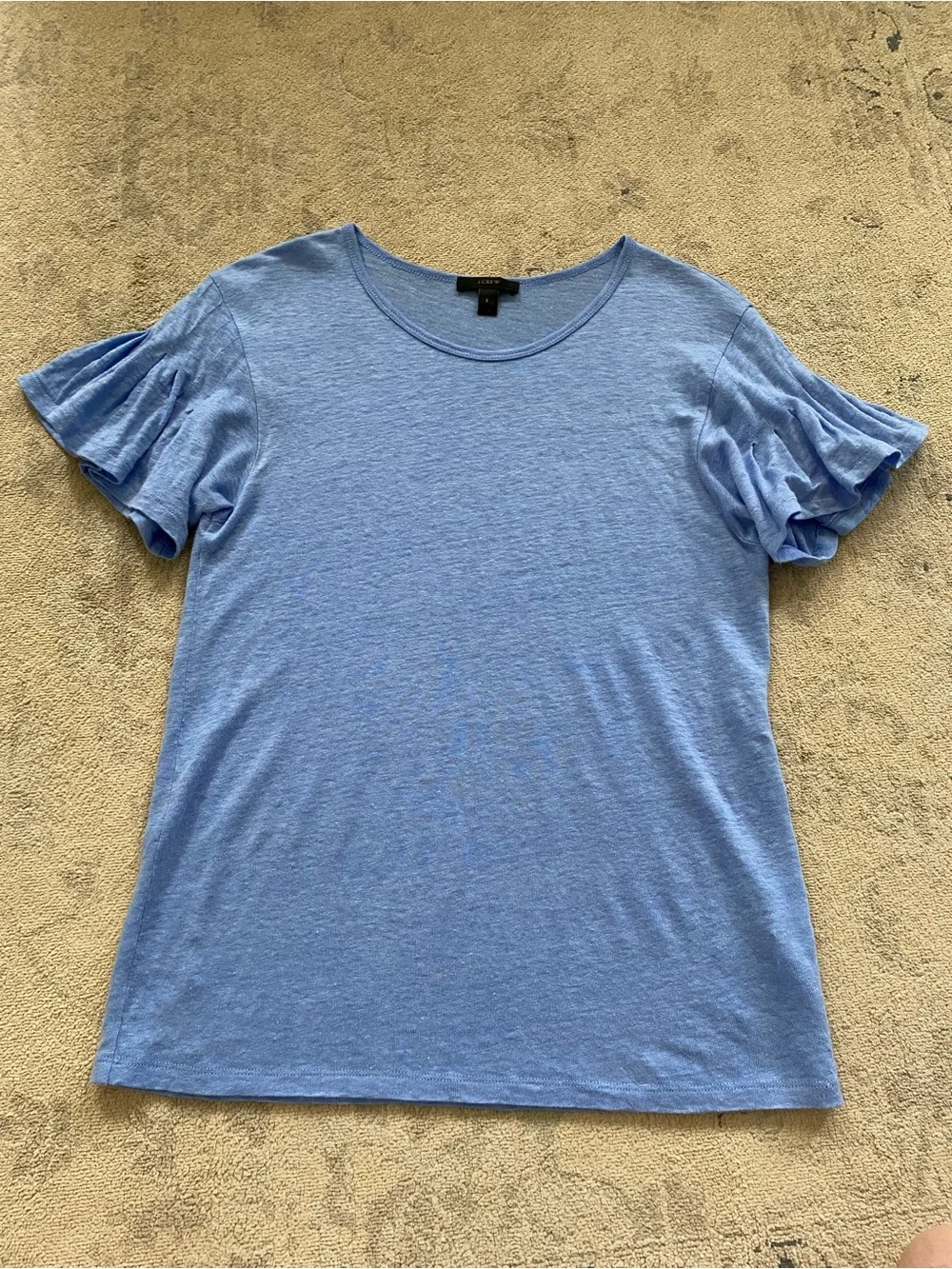 J. Crew Flutter Sleeve 100% Linen T-shirt Small Blue Lightweight Comfy